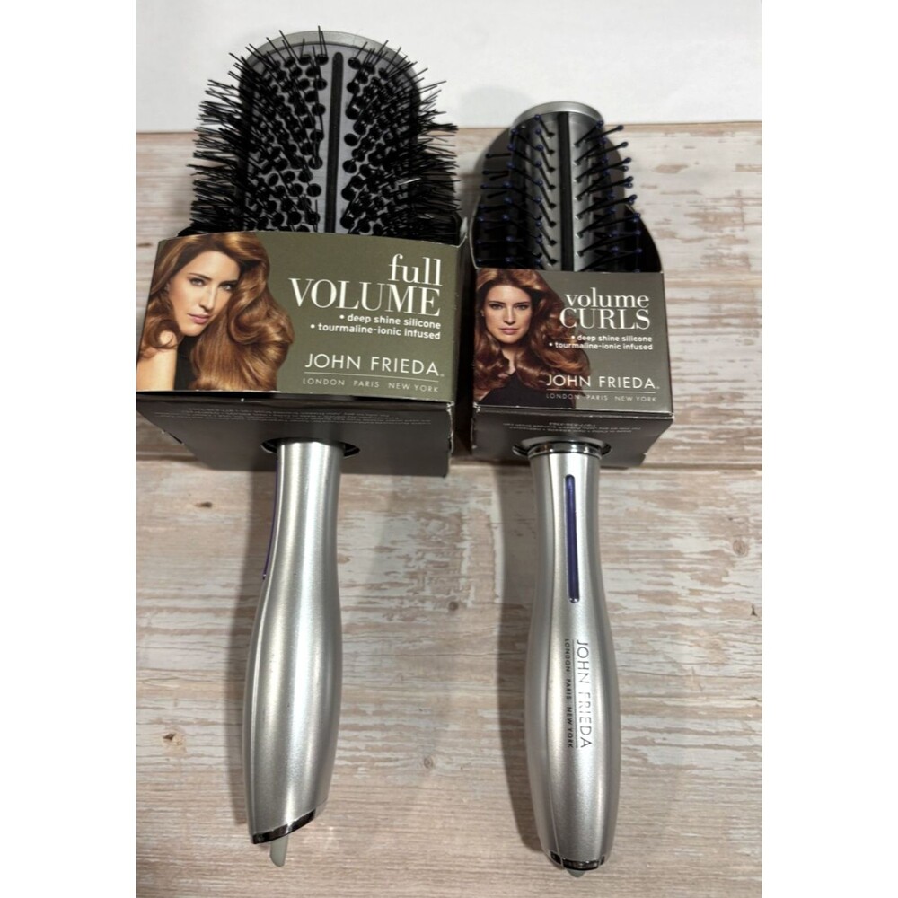 2 Pc John Frieda Full Volume Curls Round Hair Brush Deep Shine Reduce Frizz RARE